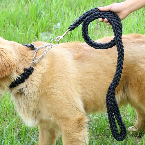 luxury Long rope nylon strong metal dog collar and leash set