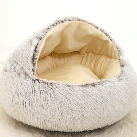 Hot Sale  Faux Fur Comfortable Washable Luxury Fluffy Plush Pet Cave Cat Dog Beds Round Donuts Pet Bed For Dogs