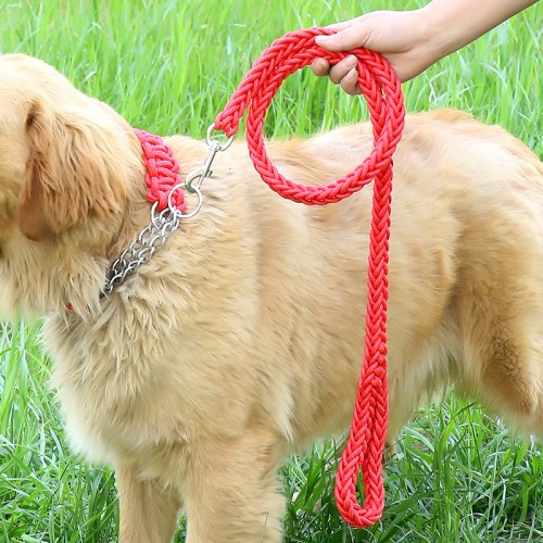 luxury Long rope nylon strong metal dog collar and leash set