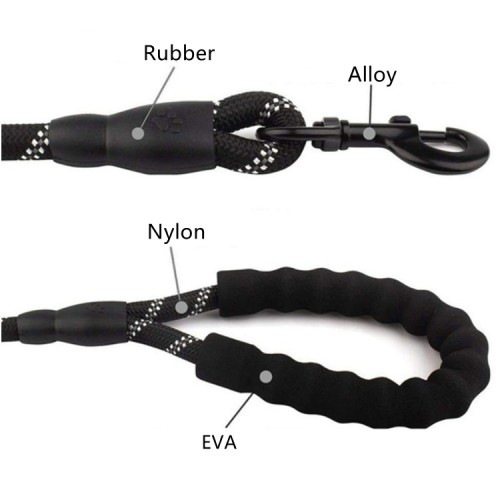 nylon reflective light rope pet lead leash for big dog with EVA soft handle