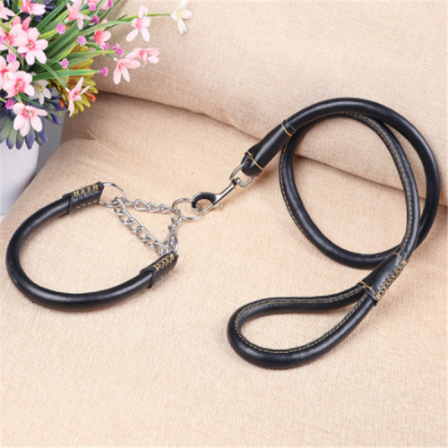 Luxury Genuine Leather Dog Leash And Collar For Big Large Dog