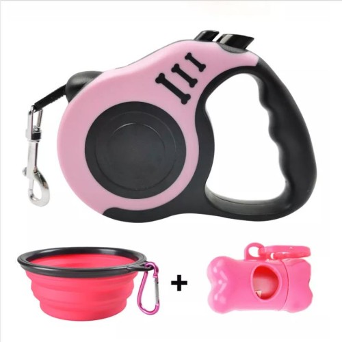 2023 3 in 1 Retractable Dog Leash Dog Poop Waste Bag Dispenser Dog Bowl Heavy Duty Walking Limit For Pet Leash Pet Accessories