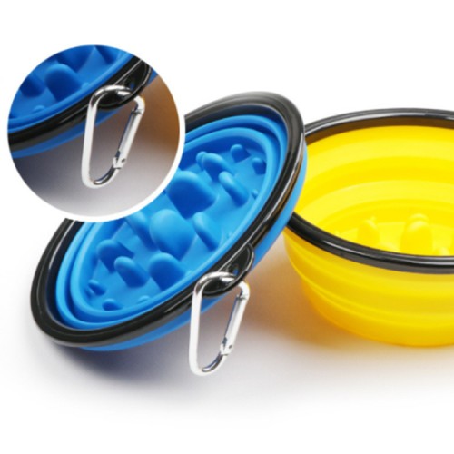 Popular  Eco Friendly Non-Slip Plastic Collapsible Portable Travel Silicone Slow Feeder Pet Bowl