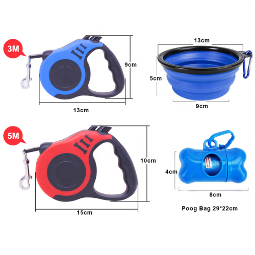 2023 3 in 1 Retractable Dog Leash Dog Poop Waste Bag Dispenser Dog Bowl Heavy Duty Walking Limit For Pet Leash Pet Accessories