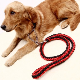 luxury Long rope nylon strong metal dog collar and leash set