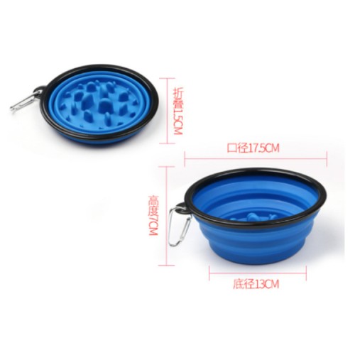 Popular  Eco Friendly Non-Slip Plastic Collapsible Portable Travel Silicone Slow Feeder Pet Bowl