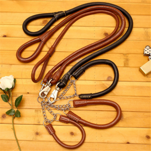 Luxury Genuine Leather Dog Leash And Collar For Big Large Dog