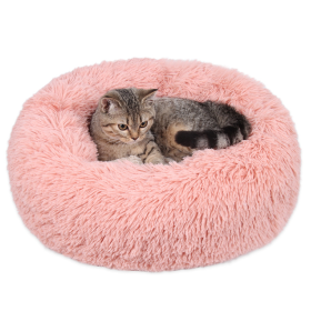 cute washable pink faux fur warm donut dog beds round