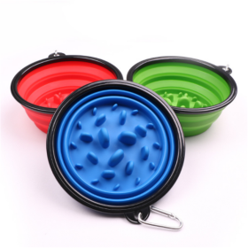 Popular  Eco Friendly Non-Slip Plastic Collapsible Portable Travel Silicone Slow Feeder Pet Bowl