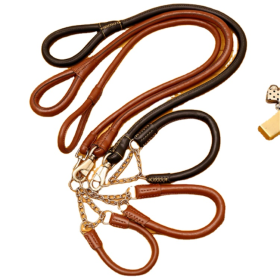 Luxury Genuine Leather Dog Leash And Collar For Big Large Dog
