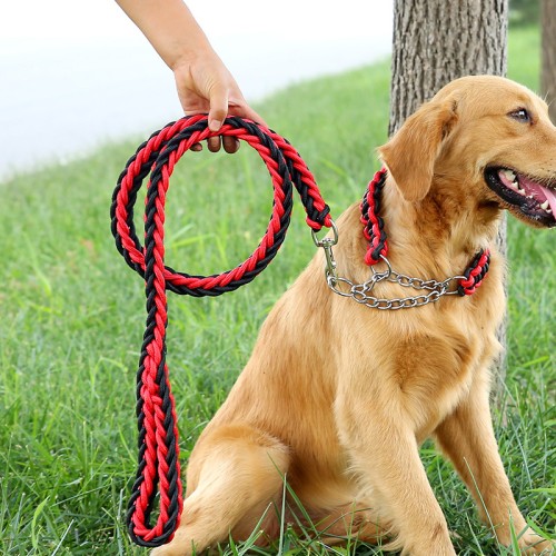 luxury Long rope nylon strong metal dog collar and leash set