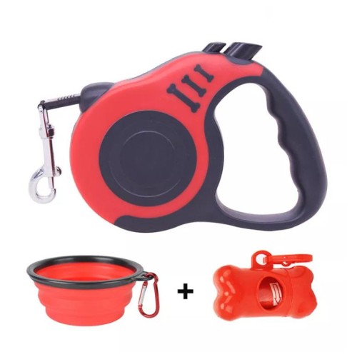 2023 3 in 1 Retractable Dog Leash Dog Poop Waste Bag Dispenser Dog Bowl Heavy Duty Walking Limit For Pet Leash Pet Accessories