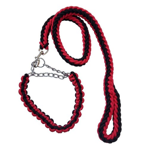 luxury Long rope nylon strong metal dog collar and leash set