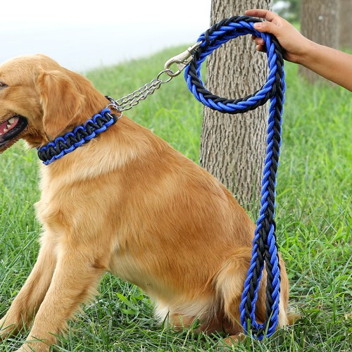 luxury Long rope nylon strong metal dog collar and leash set