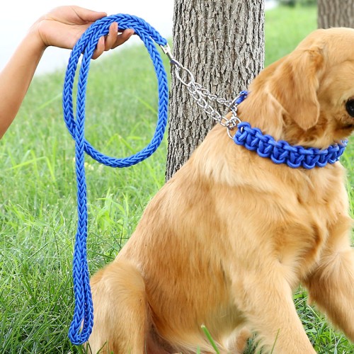 luxury Long rope nylon strong metal dog collar and leash set