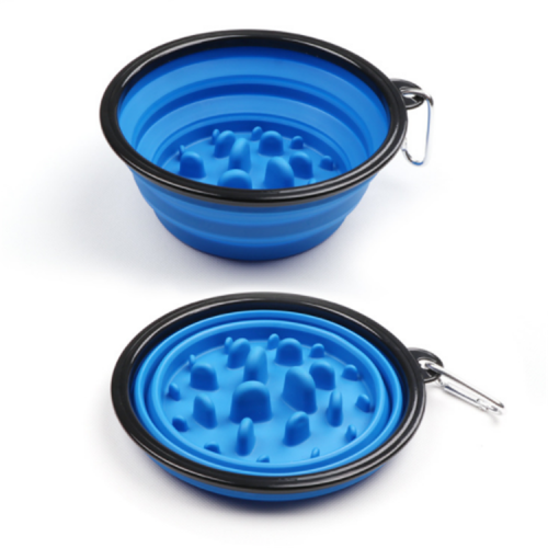 Popular  Eco Friendly Non-Slip Plastic Collapsible Portable Travel Silicone Slow Feeder Pet Bowl