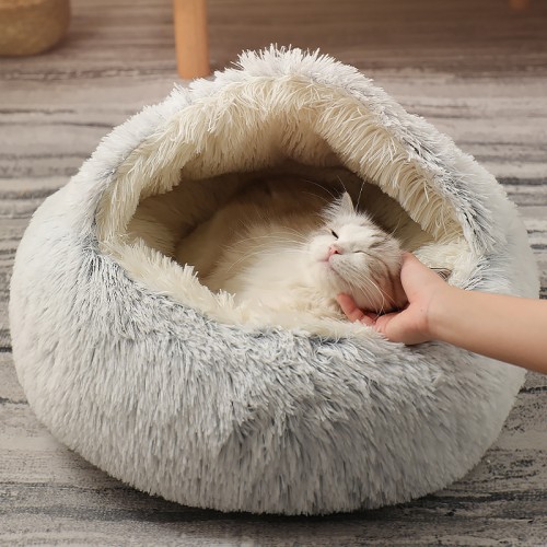 Luxury Washable Comfortable Soft Personalized Winter Warm Cave Sofa Fluffy Soft House Cat Pet Round Dog Beds