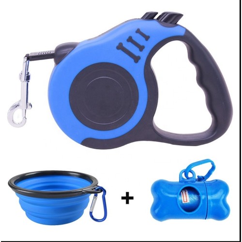 2023 3 in 1 Retractable Dog Leash Dog Poop Waste Bag Dispenser Dog Bowl Heavy Duty Walking Limit For Pet Leash Pet Accessories