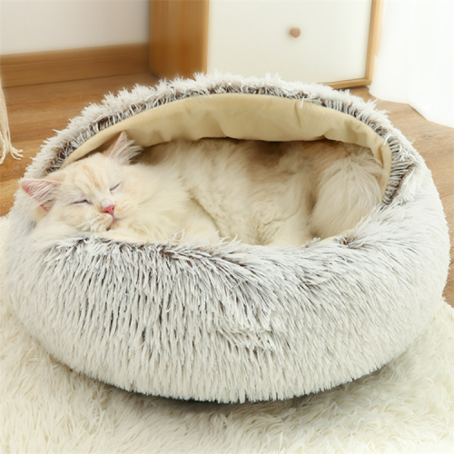 Hot Sale  Faux Fur Comfortable Washable Luxury Fluffy Plush Pet Cave Cat Dog Beds Round Donuts Pet Bed For Dogs