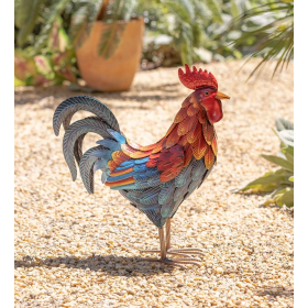 Colorful Iron Rooster Garden Statue